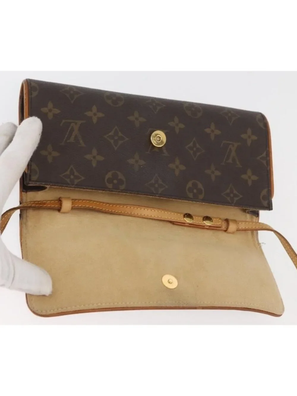 Authentic LOUIS VUITTON Monogram Pochette Twin GM Shoulder Bag M51852 LV